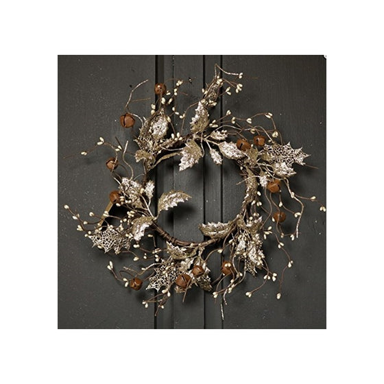 Christmas 10-12" Candle Ring or Mini-Wreath with Leaves, Pinecones, and Buyers' Choice of Red Berry or White Berry (1, 12 inches)