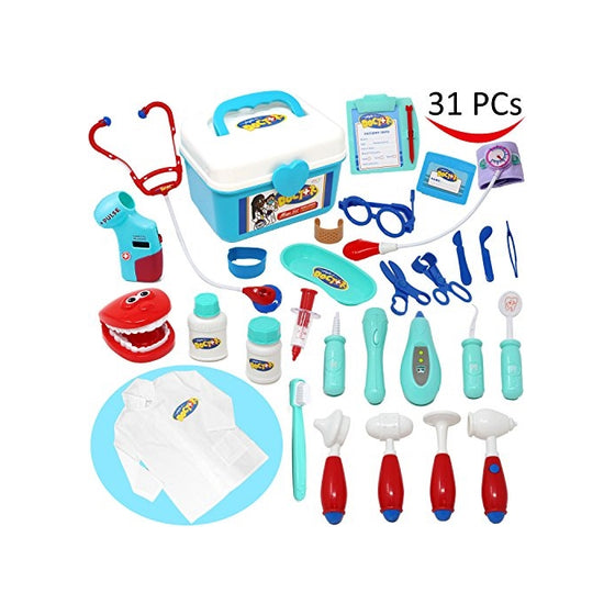 Doctor Kit 31 Pieces Pretend-n-Play Dentist Medical Kit with Electronic Stethoscope and Coat for Kids Holiday Gifts, School Classroom, Easter Stuffers and Doctor Roleplay Costume Dress-Up by Joyin Toy