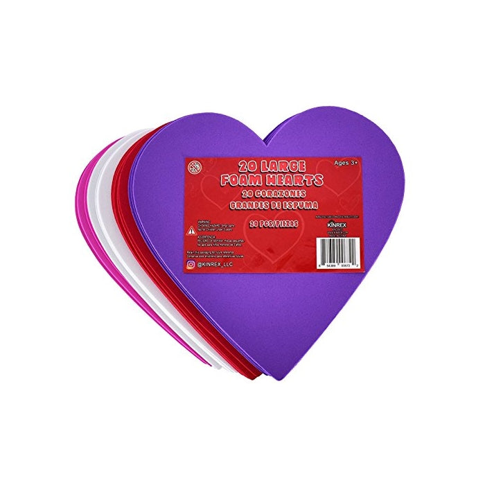 KINREX Valentine's Day Foam Hearts - Valentines Craft - Multicolor - 20 Pieces - 6"