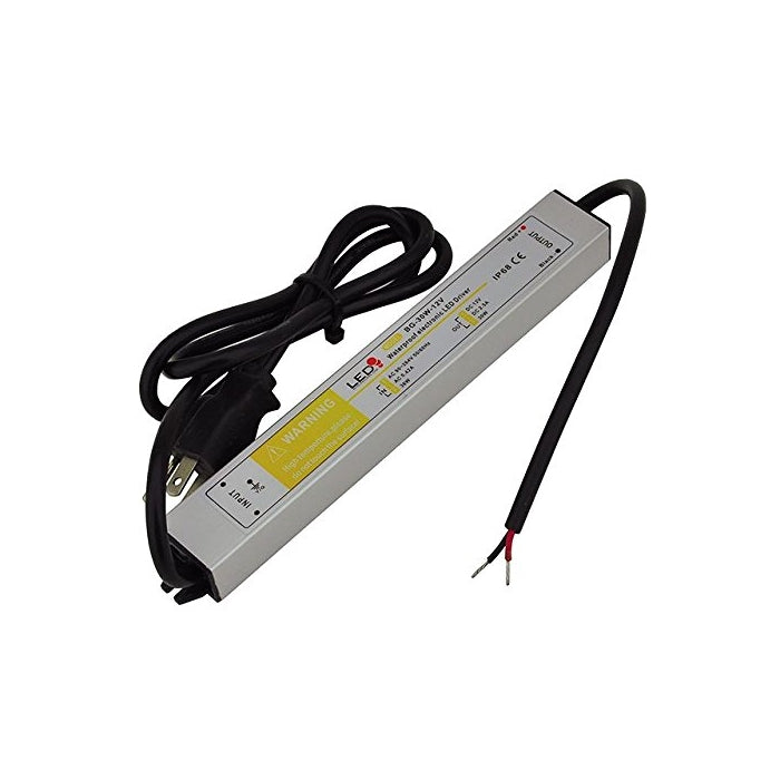 LEDwholesalers 12 Volt DC Waterpoof LED Power Suppply Driver Transformer with 3-Prong Plug, 30W, 3207