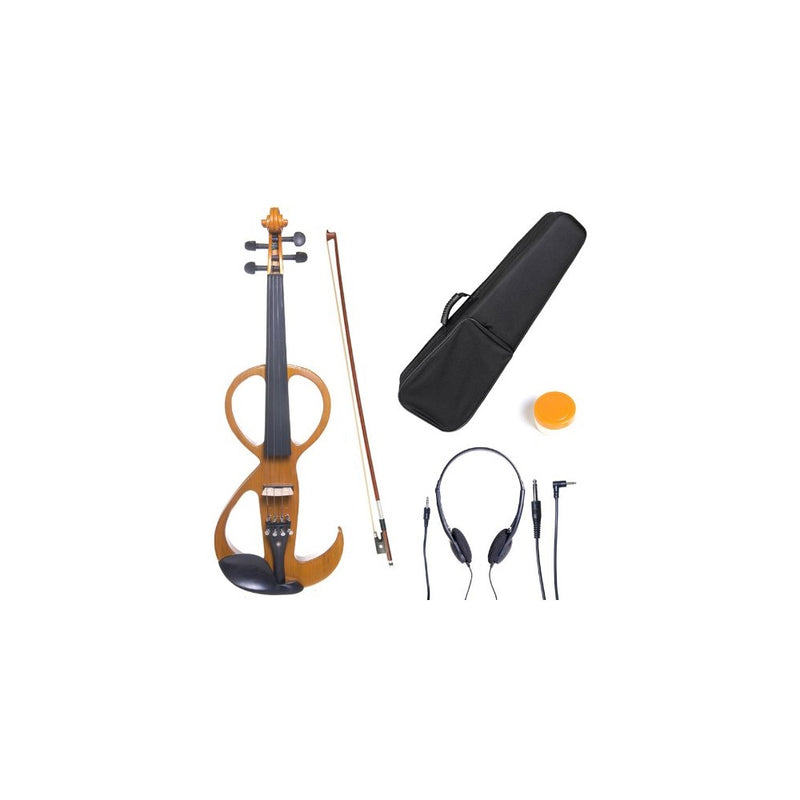 Cecilio 4/4 CEVN-3Y Solid Wood Electric/Silent Violin with Ebony Fittings in Style 3 - Full Size - Yellow Maple Metallic