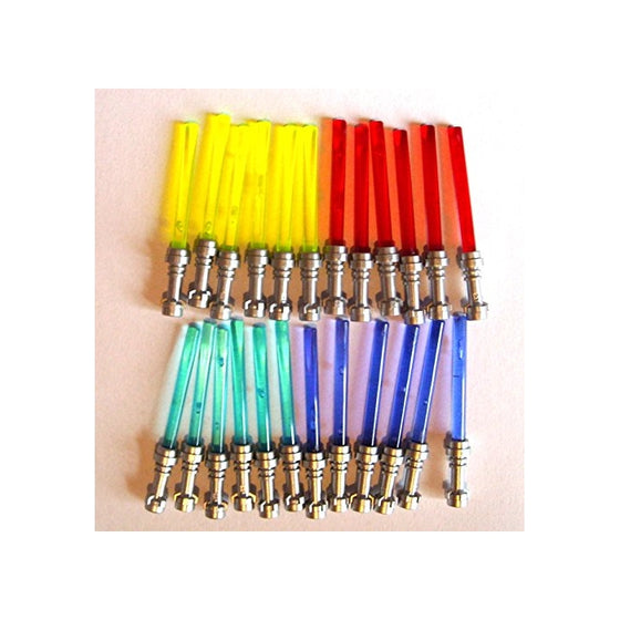 Lego Star Wars 24 Light sabers 6x yellow 6x red 6x blue 6x purple with flat silver hilts