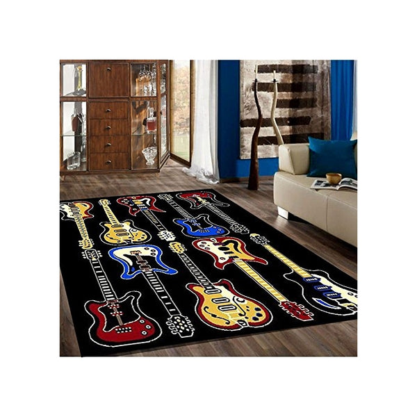 Kids Children Bedroom Fun Musical Theme Rugs Contemporary Carpet (Guitar 5'2