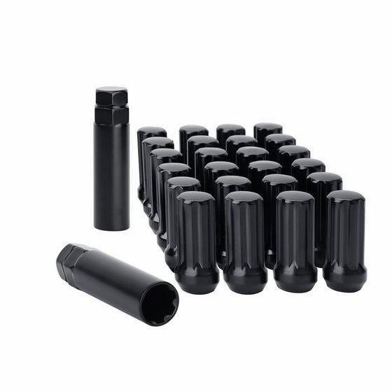 Wheel Lug nuts 14x1.5 for Chevy 24x, KSP Black Acorn/Conical XL Spline 14mmx1.5 Closed Bulge Cone Seat With 2 Socket Keys for GMC Ford Cadillac Lincoln Saturn Aftermarket Wheels, 1 Year Warranty