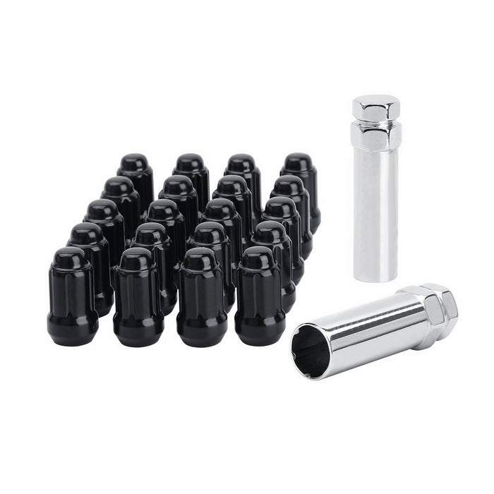 KSP Performance 20pc Black closed end Lug Nuts (12mmx1.50 Thread Size) cone seat 6 Spline with 2 Keys for 5 lug wheels, Fits Aftermarket Wheels 1 Year Warranty