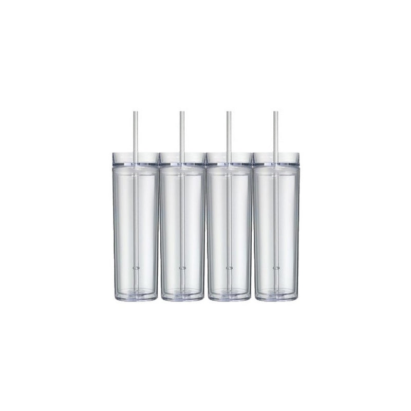 Set of 4 Skinny Acrylic Tumblers by WorkofHeartGifts, Double Wall, Skinny Acrylic Tumbler 16oz Clear