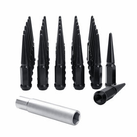 KSP 32 PCS Black Spike Lug Nuts 14x1.5 Spiked Metal Lug Nuts Solid 4.4" Tall Acorn Lug Nut with 1 Special Design Key For Aftermarket Wheels