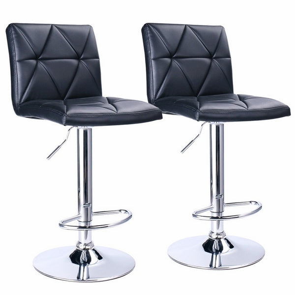 Leader Accessories Bar Stool,Black Modern Hydraulic Diagonal Line Adjustable Bar Stools with back,Set of 2