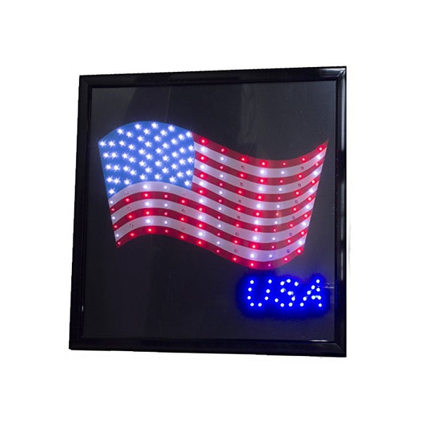 Printed American Flag USA 19" x 19" LED Sign with Hang Chain