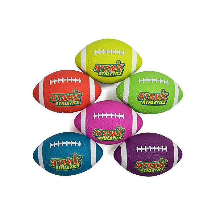 Atomic Athletics 6 Pack of Neon Rubber Playground Footballs – Youth Size 7, 10.5" Balls with Air Pump and Mesh Storage Bag by K-Roo Sports
