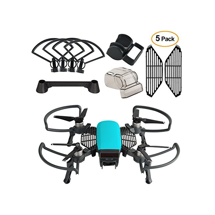 Kuuqa 5 Pcs Accessories Kits for Dji Spark, Including 2 In 1 Propeller Guard with Foldable Landing Gear, Gimbal Camera Guard, Lens Hood, Finger Guard Board, Joystick Protector (Dji Spark Not Included)