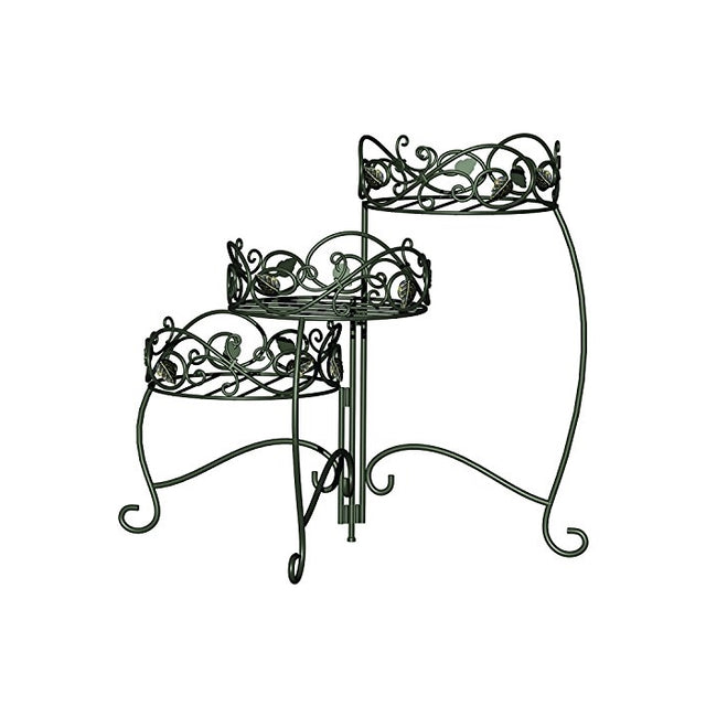 Panacea Products 3-Tiered Folding Scroll and Ivy Plant Stand Black with Brushed Bronze Leaves