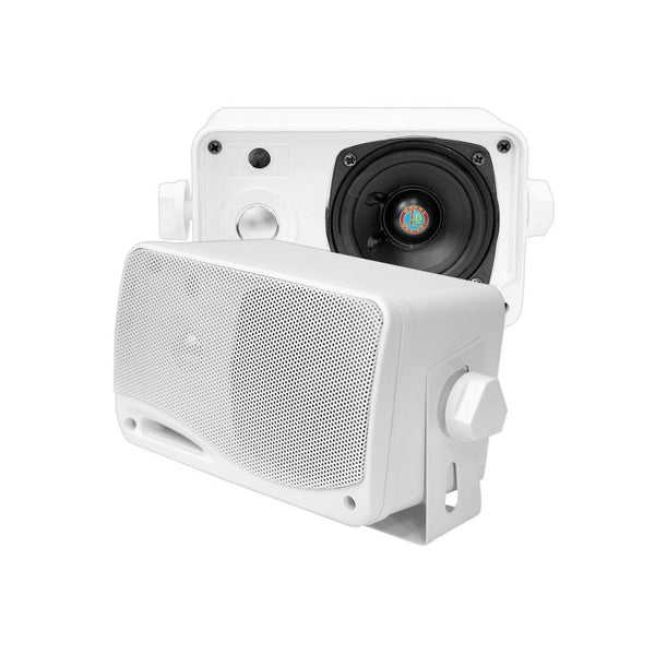 PYLE PLMR24 3.5-Inch 200 Watt 3-Way Weather Proof Mini Box Speaker System (White)