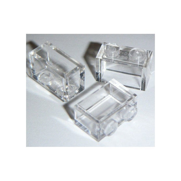 Lego Building Accessories 1 x 2 Clear Transparent Brick without Pin, Bulk - 50 Pieces per Package