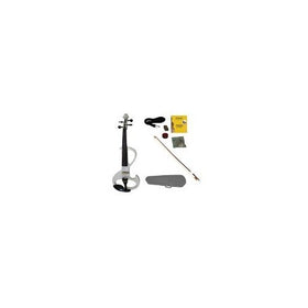Merano MVE20WT-A 4/4 Full Size Ebony Electric Silent Violin with Case and Bow, White