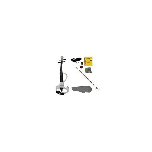 Merano MVE20WT-A 4/4 Full Size Ebony Electric Silent Violin with Case and Bow, White
