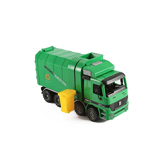 14" Oversized Friction Powered Recycling Garbage Truck Toy for Kids with Side Loading and Back Dump