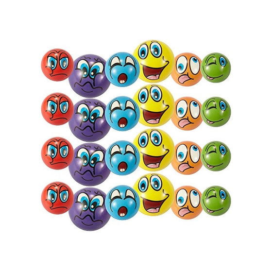 Set of 24 Emoji Face Foam Soft Stress Novelty Toy Balls (2.5") - Assorted Colors