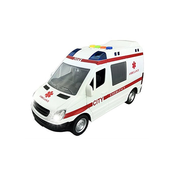 Large Friction Powered Rescue Ambulance 1:16 Toy Emergency Vehicle w/ Lights and Sounds