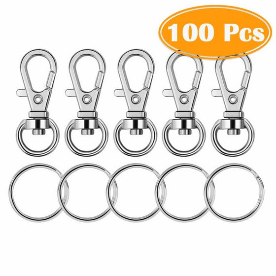 Paxcoo 100 Pcs Metal Swivel Lanyard Snap Hook with Key Rings (Small Size)