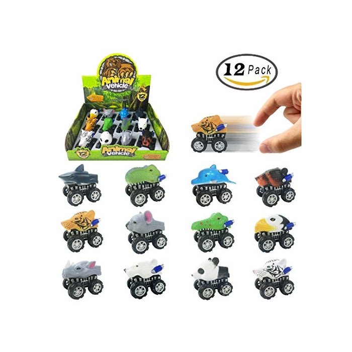 12 Pack Large Monster Pull Back Cars, Animal Pull Back And Go Vehicles Toy Playset For Kids & Toddlers