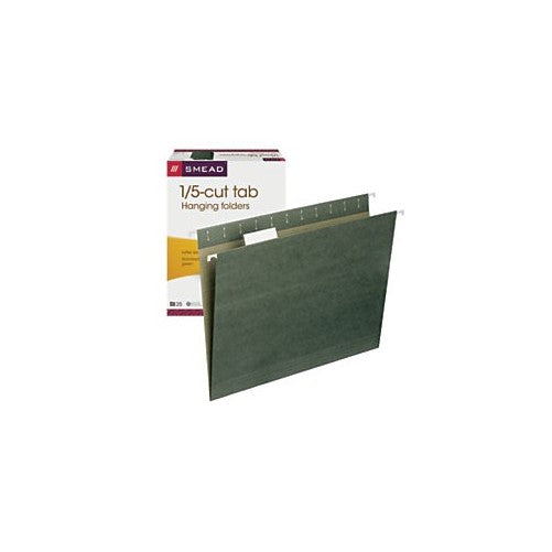 Smead Hanging File Folder with Tab, 1/5-Cut Adjustable Tab, Letter Size, Standard Green, 25 per Box (64055)