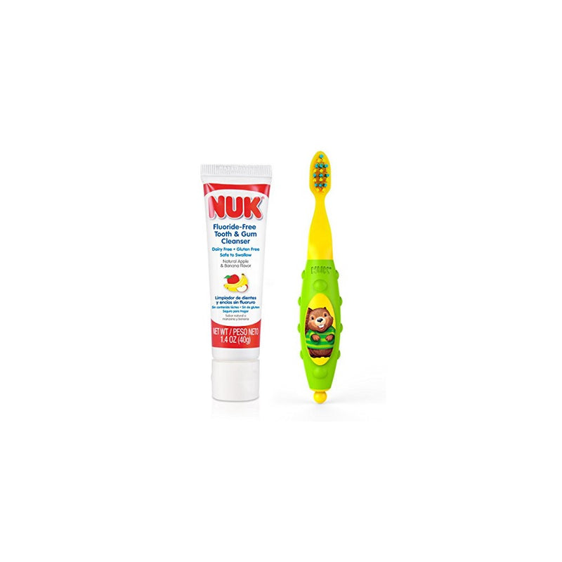 NUK Toddler Tooth and Gum Cleanser with 1.4 Ounce Toothpaste, Colors May Vary