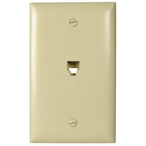 Legrand - Pass & Seymour TPTE1ICC12 Single Gang Modular Telephone Jack with Wall Plate, Four Conductor, Ivory