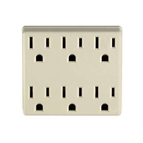 Leviton 6ADPT-I 3 Wire 15A/125-Volt 6 Outlet Grounding Adapter, Ivory