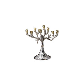 Biedermann & Sons Silver-Tone Tree Design Hanukkah Menorah, 5.5 Inches Tall