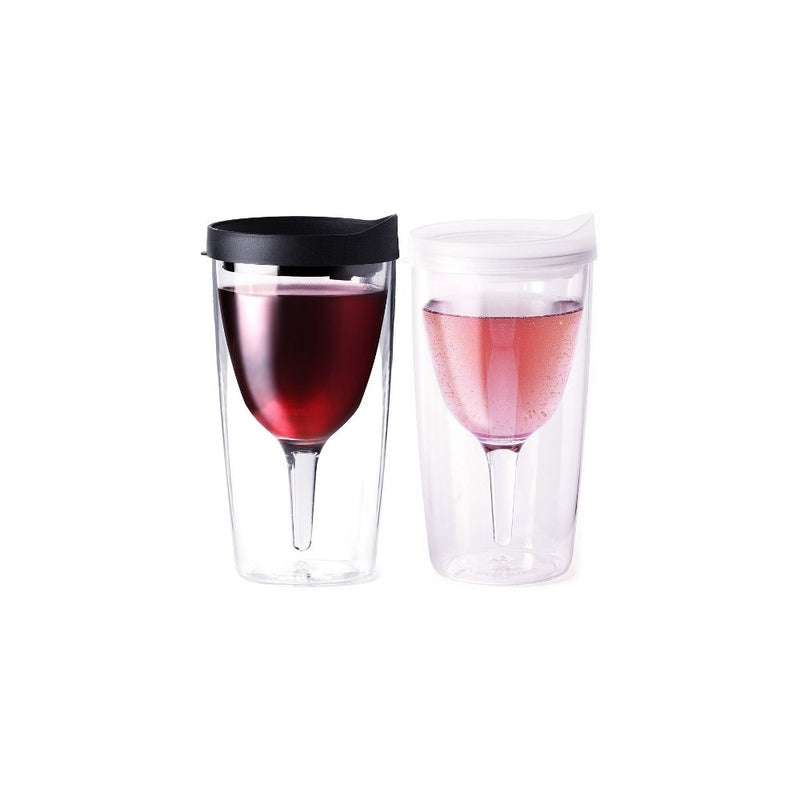 Vino2Go Double Wall Acrylic Tumbler with Black and Frost Lids, 10 oz, Pack of 2