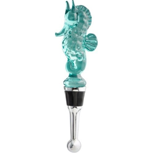 Blue Glass Seahorse Wine Bottle Stopper