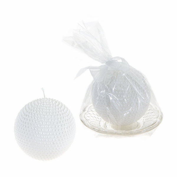 Lunaura Wedding Candles - Pearl Round Ball Candle with Glass Plate - White, Set of 12