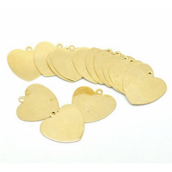 Rockin Beads Brand, 50 Solid Brass Stamping Heart Blanks with Hole Tag Pendants 18mm 3/4 Inch Require Polishing Inch
