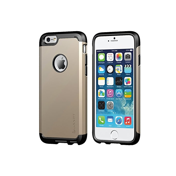 iPhone 6 Case, LUVVITT ULTRA ARMOR iPhone 6 Case / Best iPhone 6 Case for 4.7 inch Screen Air | Double Layer Shock Absorbing Gold iPhone 6 Case Cover (Does NOT fit iPhone 5 5S 5C 4 4s or iPhone 6 Plus 5.5 inch screen) - Black / Metallic Champagne Gold