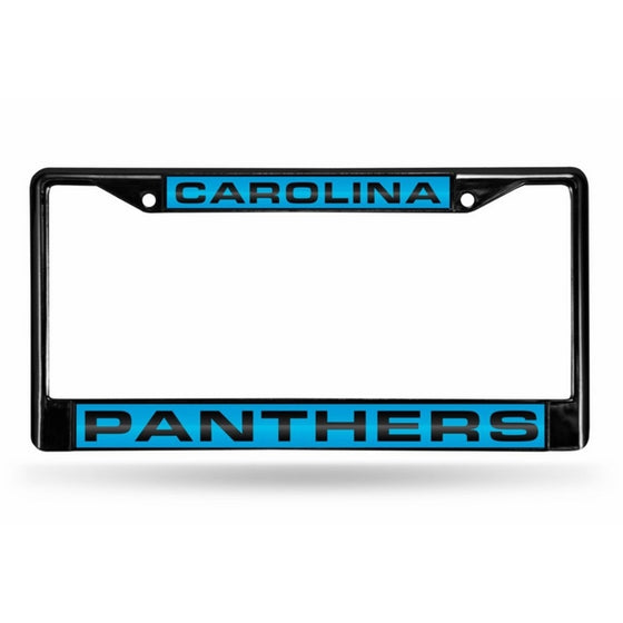 Rico NFL Carolina Panthers Laser Cut Inlaid Standard Chrome License Plate Frame, 6" x 12.25", Black