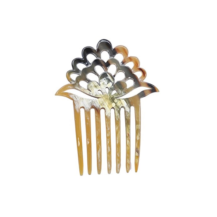 Marycrafts Light Shade Lotus Flower Buffalo Horn 7 Prongs Hair Fork, Hair Side Comb, Hair Pin, Hair Accessory Toy Handmade