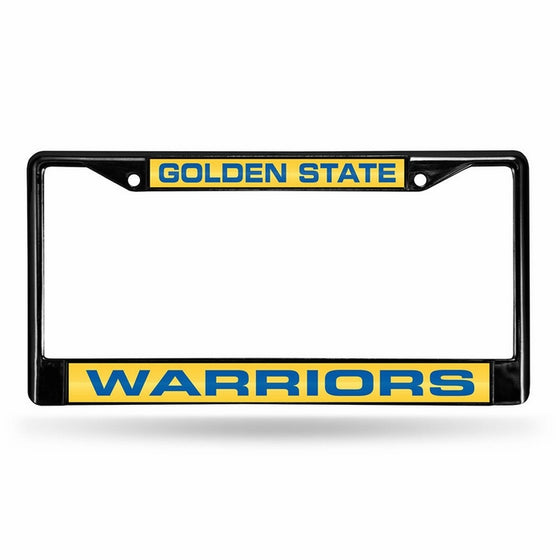 Rico NBA Golden State Warriors Laser Cut Inlaid Standard Chrome License Plate Frame, 6" x 12.25", Black