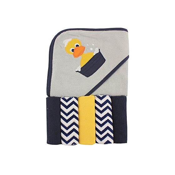 Luvable Friends Hooded Towel and 5 Washcloths, Duck