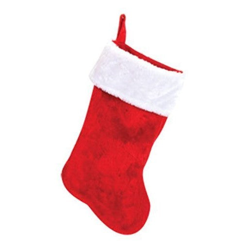 Red and White Velvety Plush Christmas Stocking -8.5 in x 18 in (21.5 cm x 45.7 cm)