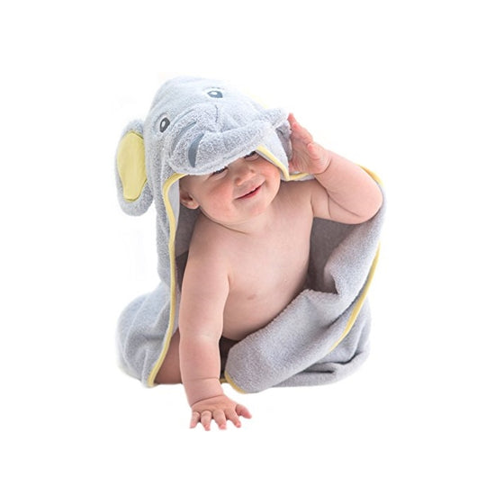 Little Tinkers World Elephant Hooded Baby Towel, Natural Cotton, Large 30x30-Inch size
