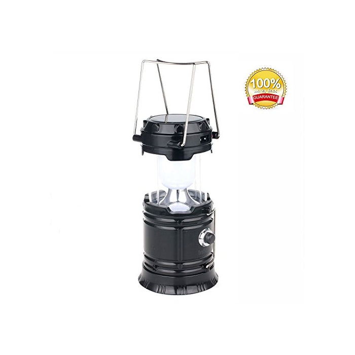 Solar Lantern: Camping Rechargeable LED Outdoor Lamp Flashlight Brightest Hanging Camp Pop Up Powered Best Collapsible Emergency Light with Battery Built In Phone Charger Black Power Outage Lights