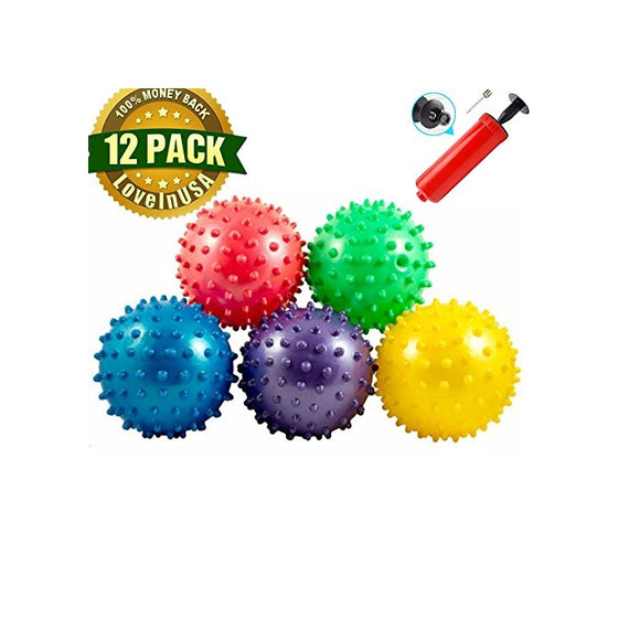 Bounce Ball, 12 PCS Sensory Knobby Bounce Balls Party Balls Massage Balls With Air Pump Set 4.72"