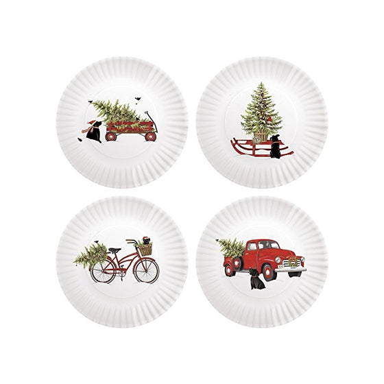 Mary Lake-Thompson Holiday Truck with Black Lab 8.75-inch Melamine Plates, Set of 4