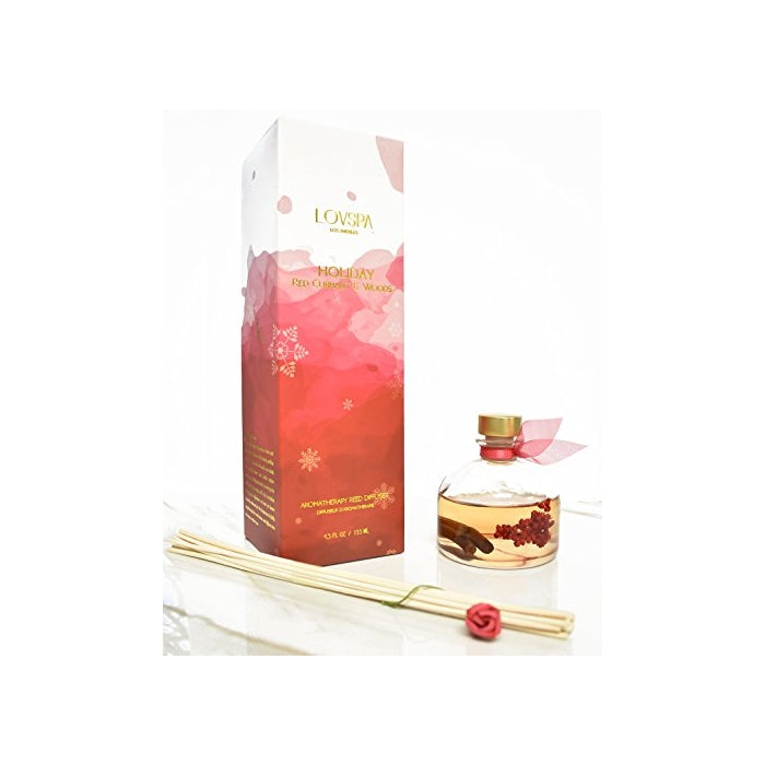 CLEARANCE SALE! Spiced Cranberry & Woods Reed Diffuser Oil Gift Set by LOVSPA | Red Currants, Pine, Cranberries, Cedar wood & Juniper | Great Fragrance any time of year! Made in the USA