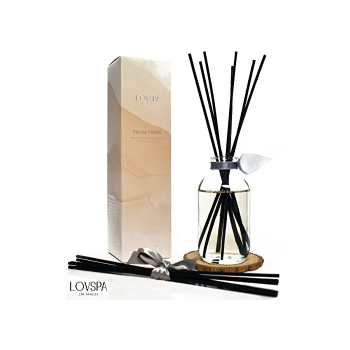 24 HOUR SALE! Winter Fireside Embers Reed Diffuser Set by LOVSPA | Includes a Wood Slice Coaster! Glowing Embers, Wood Smoke, Saffron Suede & Amber Cognac | A Gift for Dad or Husband!