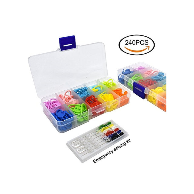 Renashed 240 Pieces 10 Colors Markers Knitting Stitch Locking Stitch Needle Clip Crochet Locking Stitch with Storage Box