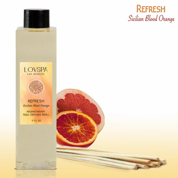 LOVSPA REFRESH Sicilian Blood Orange Reed Diffuser Oil Refill with Replacement Reed Sticks | Energizing Grapefruit & Bergamot Fragrance Oil with Sticks Creates a Cheerful Atmosphere