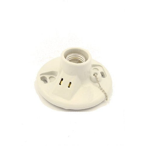 Leviton 9716-C One-Piece Glazed Porcelain Outlet Box Mount, Incandescent Lampholder, Pull Chain, 2 Wire Outlet, Side Wired, 4.5" x 4.5" x 2.2", White