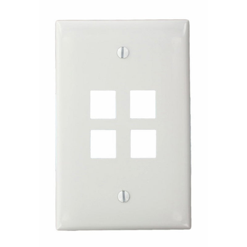 Leviton 41091-4WN QuickPort Midsize Wallplate, Single Gang, 4-Port, White